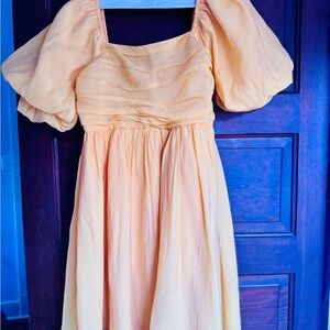 Entro Yellow Sundress with Puff Sleeves and Square Neckline